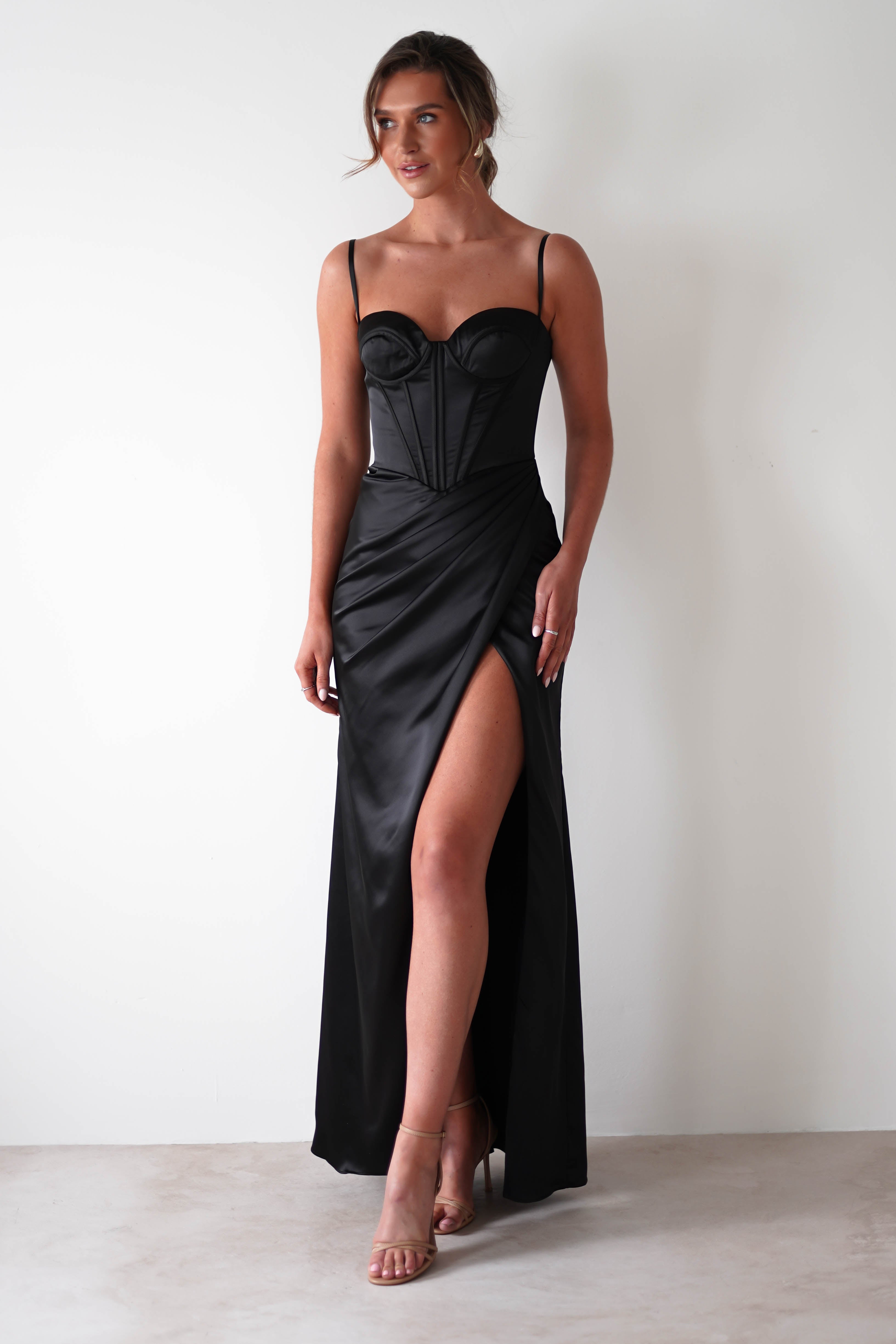 cinderella On Sale Maja Satin Corset Gown | Black