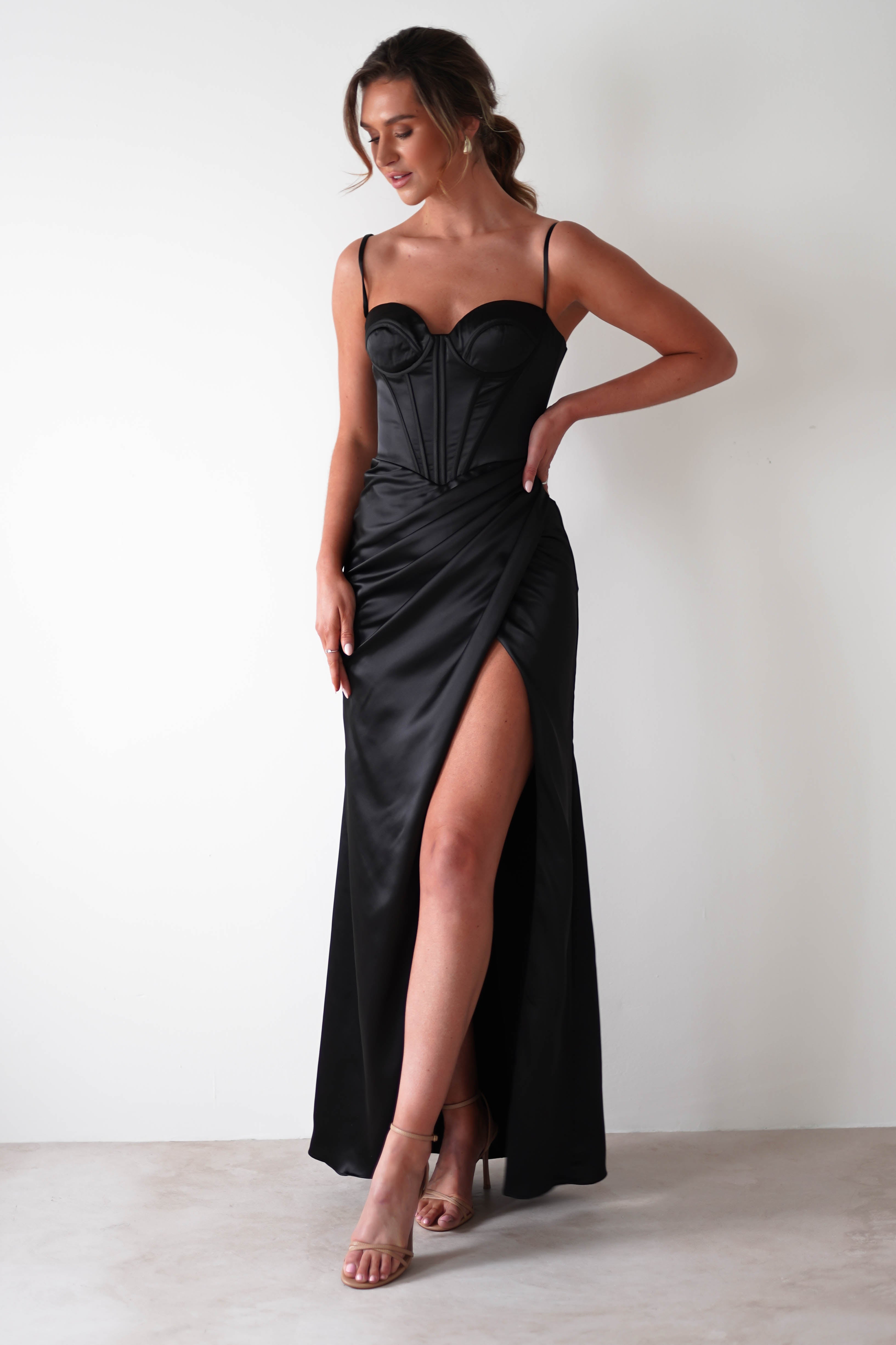 cinderella On Sale Maja Satin Corset Gown | Black