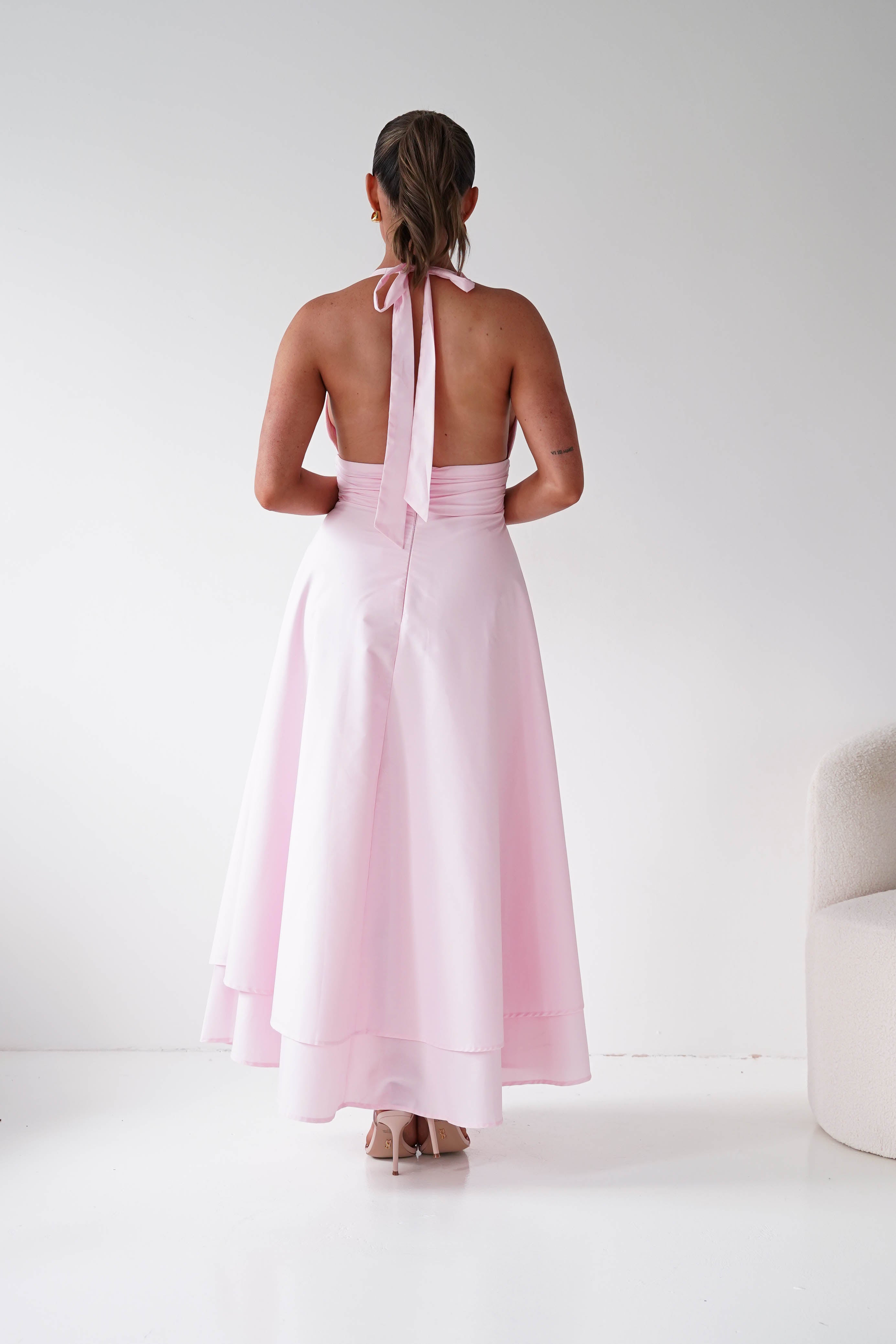 Oh Hello Clothing Women > Clothing > Dresses Makaila Halterneck Chiffon Midaxi Dress | Pink