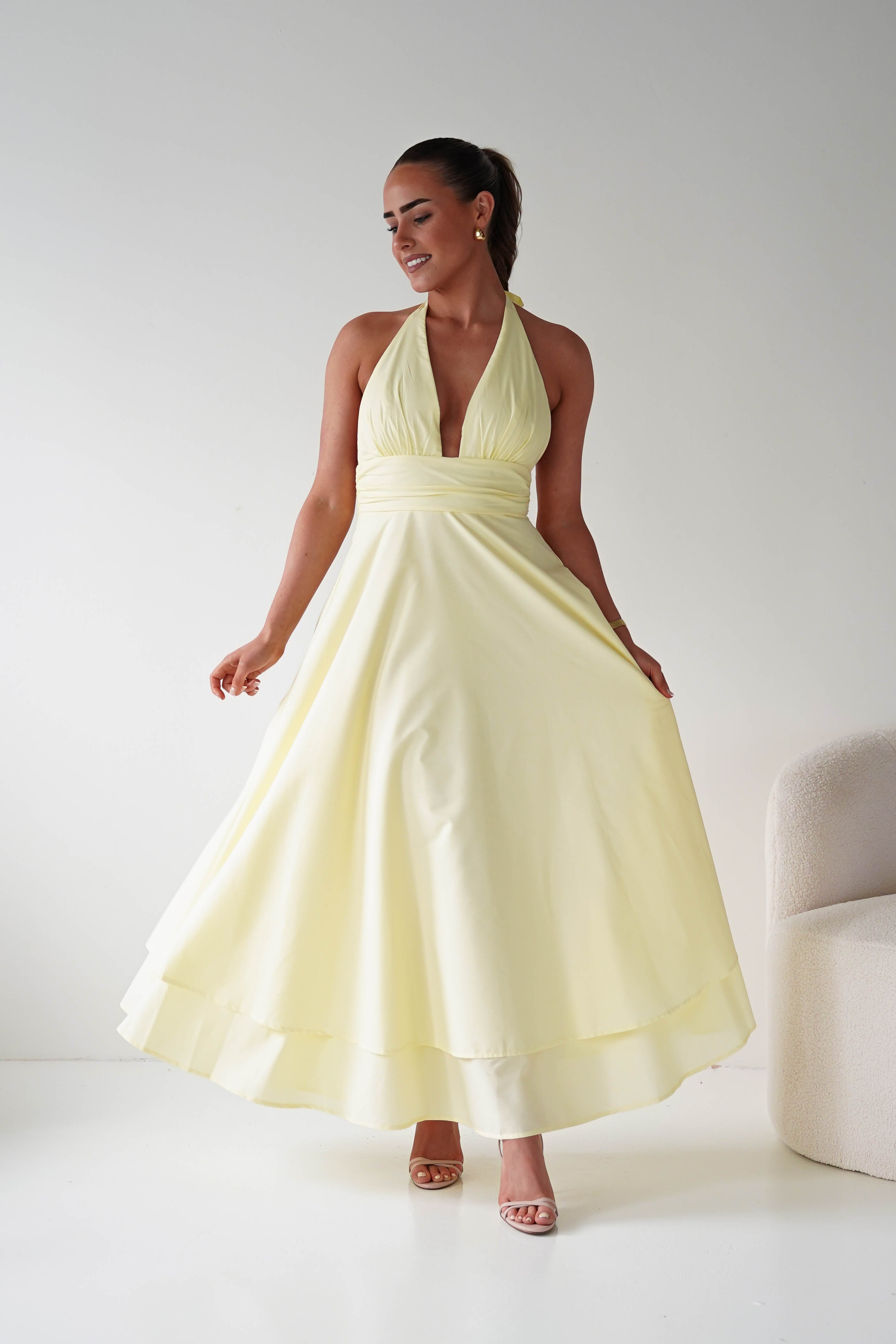 Oh Hello Clothing Women > Clothing > Dresses Makaila Halterneck Chiffon Midaxi Dress | Yellow