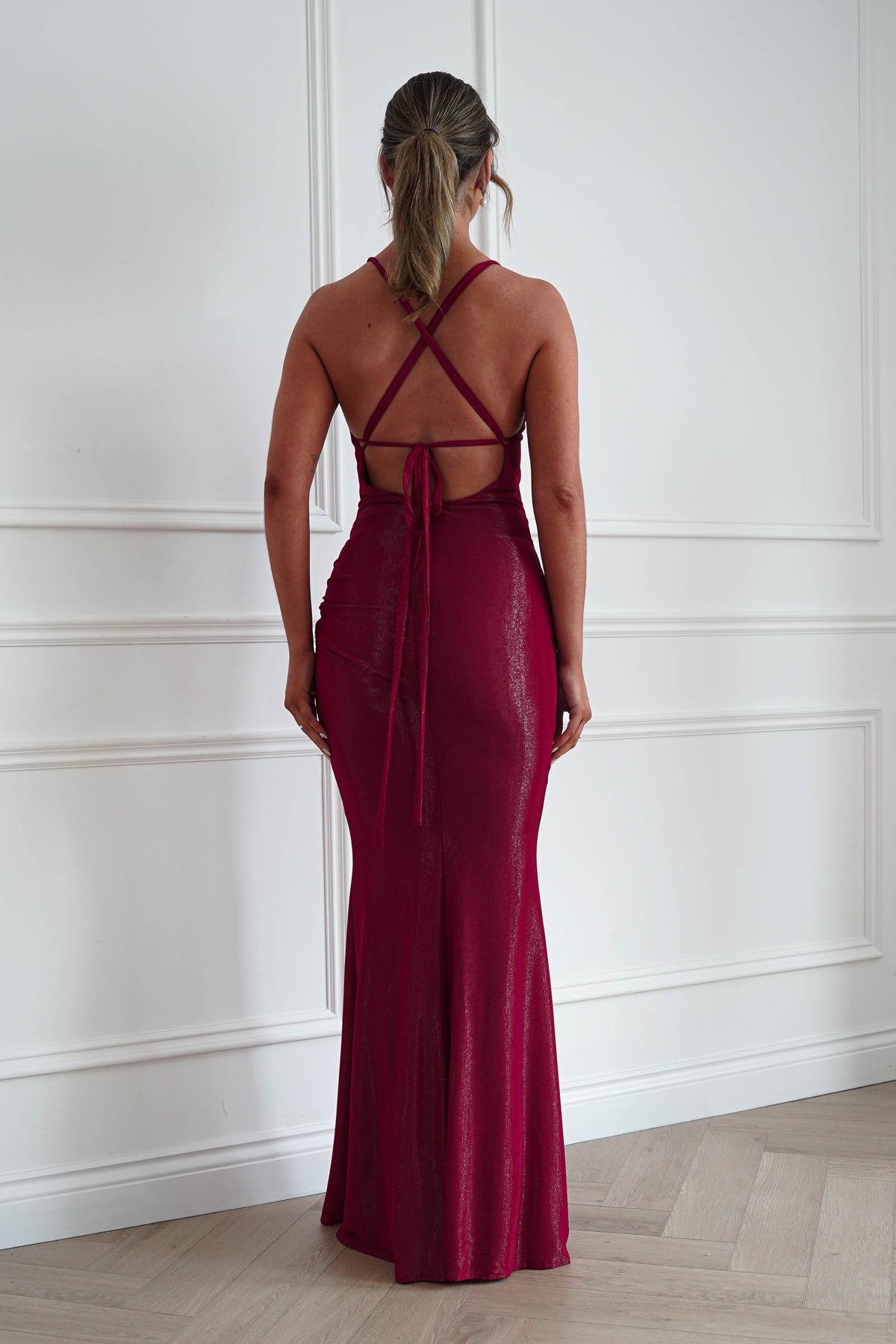 Oh Hello Clothing Women > Clothing > Dresses * MANIJU | MF22985 | RED Ruched Cowl Neck Maxi Dress
