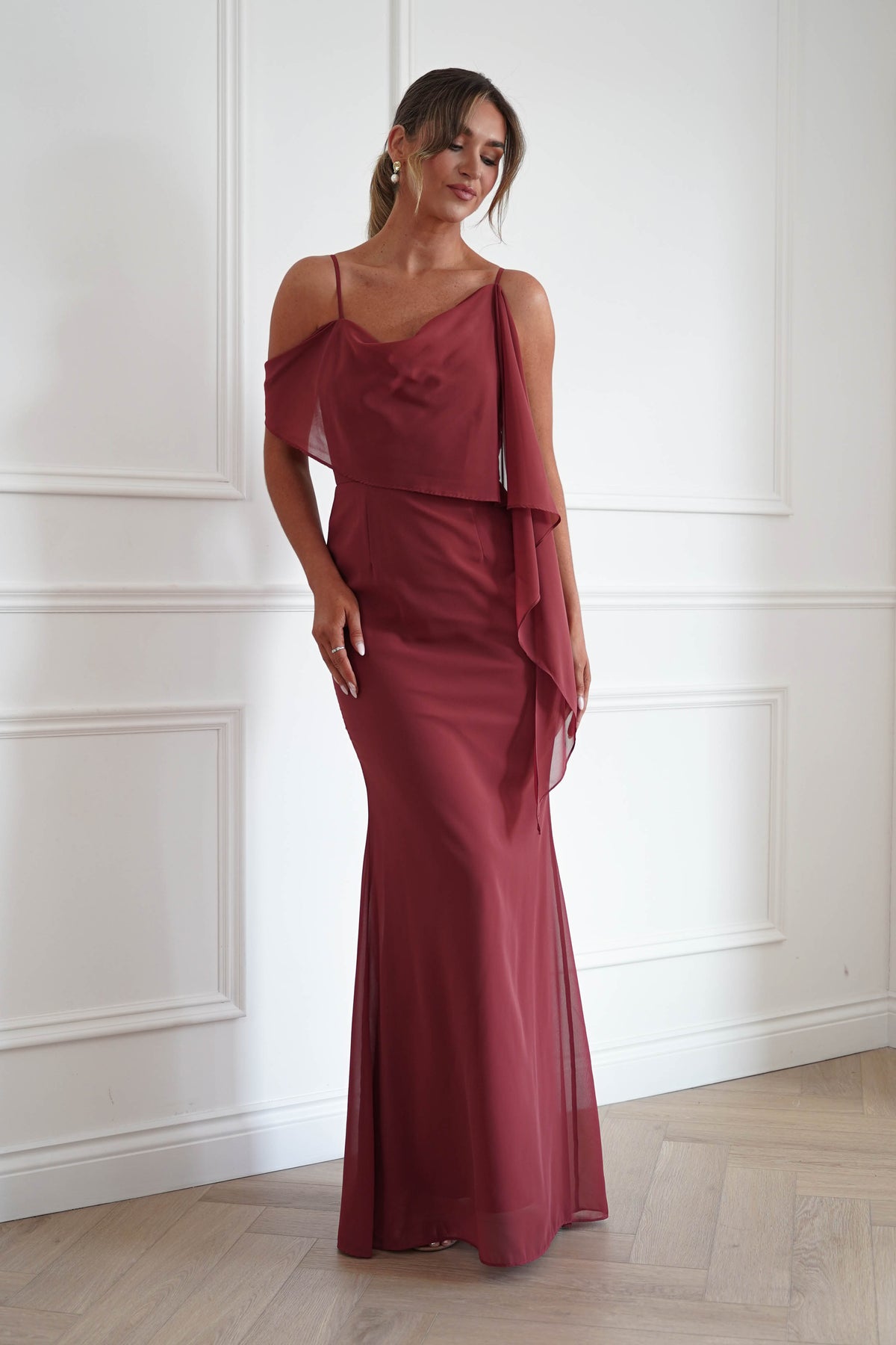 Oh Hello Clothing Women > Clothing > Dresses * MANIJU | MF23378 | Sienna One Shoulder Chiffon Maxi Dress