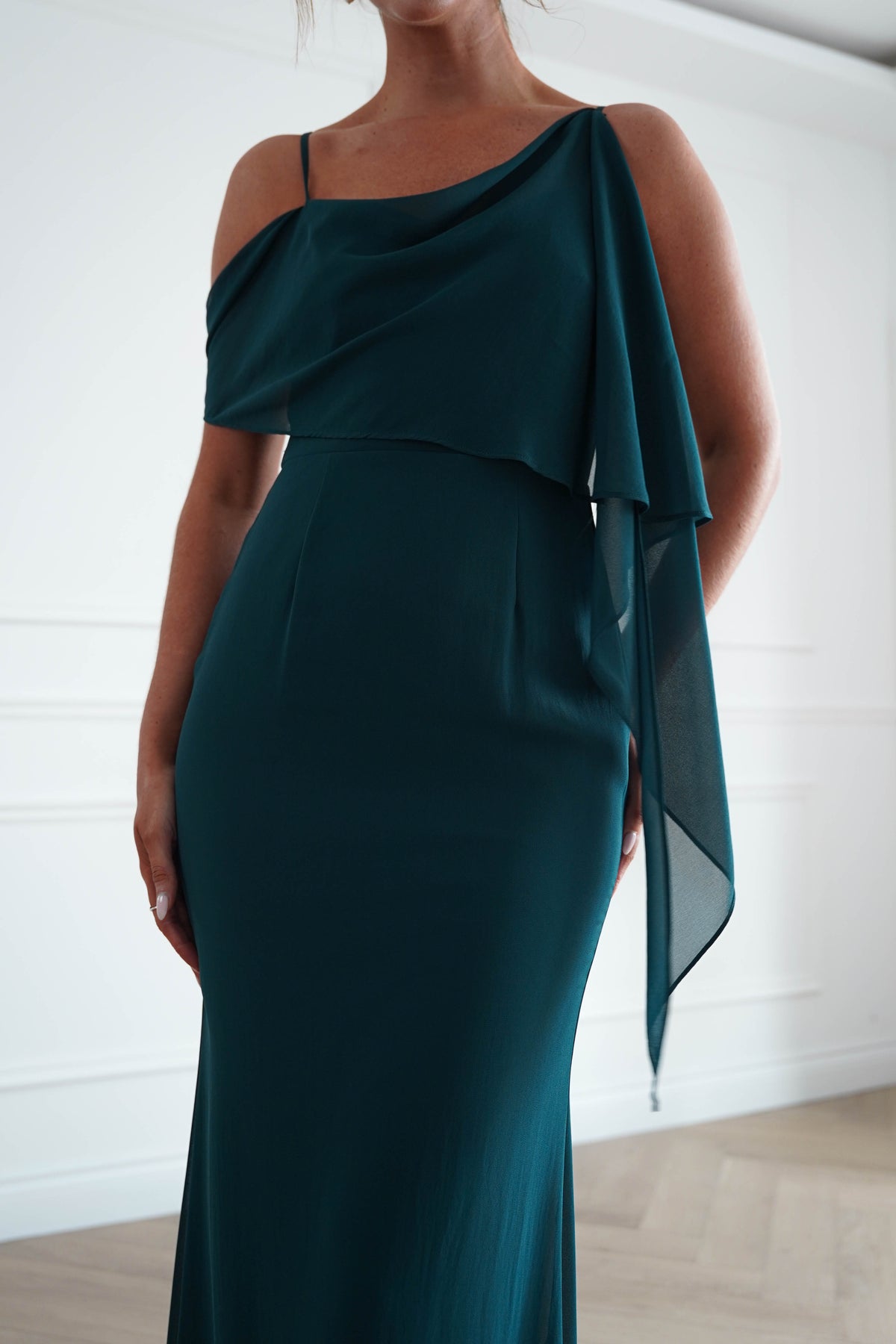 Oh Hello Clothing Women > Clothing > Dresses * MANIJU | MF23378 | Teal One Shoulder Chiffon Maxi Dress