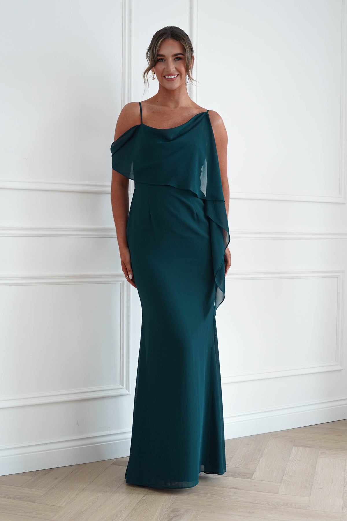 Oh Hello Clothing Women > Clothing > Dresses * MANIJU | MF23378 | Teal One Shoulder Chiffon Maxi Dress