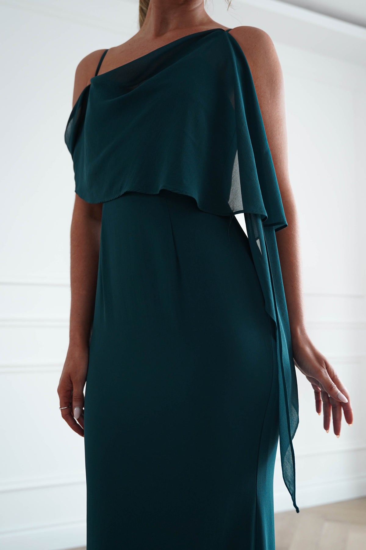 Oh Hello Clothing Women > Clothing > Dresses * MANIJU | MF23378 | Teal One Shoulder Chiffon Maxi Dress