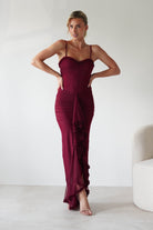 Manuella Mesh Bodycon Midaxi Dress Burgundy | Wedding Guest Dress | Bodycon | Mesh | Oh Hello Clothing