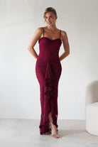 Manuella Mesh Bodycon Midaxi Dress Burgundy | Wedding Guest Dress | Bodycon | Mesh | Oh Hello Clothing