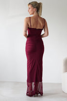 Manuella Mesh Bodycon Midaxi Dress Burgundy | Wedding Guest Dress | Bodycon | Mesh | Oh Hello Clothing