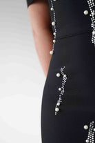 Oh Hello Clothing Dresses 1*DONE - F&P -605581- black off-shoulder midi dress with embellishment only on the front