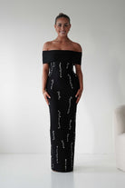 Oh Hello Clothing Dresses 1*DONE - F&P -605581- black off-shoulder midi dress with embellishment only on the front