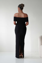 Oh Hello Clothing Dresses 1*DONE - F&P -605581- black off-shoulder midi dress with embellishment only on the front