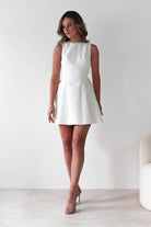 Maria Pearl Bow Detail Mini Dress | White | Graduation | Bride To Be Hen Dress | Oh Hello Clothing