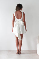 Maria Pearl Bow Detail Mini Dress | White | Graduation | Bride To Be Hen Dress | Oh Hello Clothing