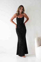 Maria Sequin Bodycon Maxi Gown | Black | Debs & Prom | Formal Gown | Oh Hello Clothing
