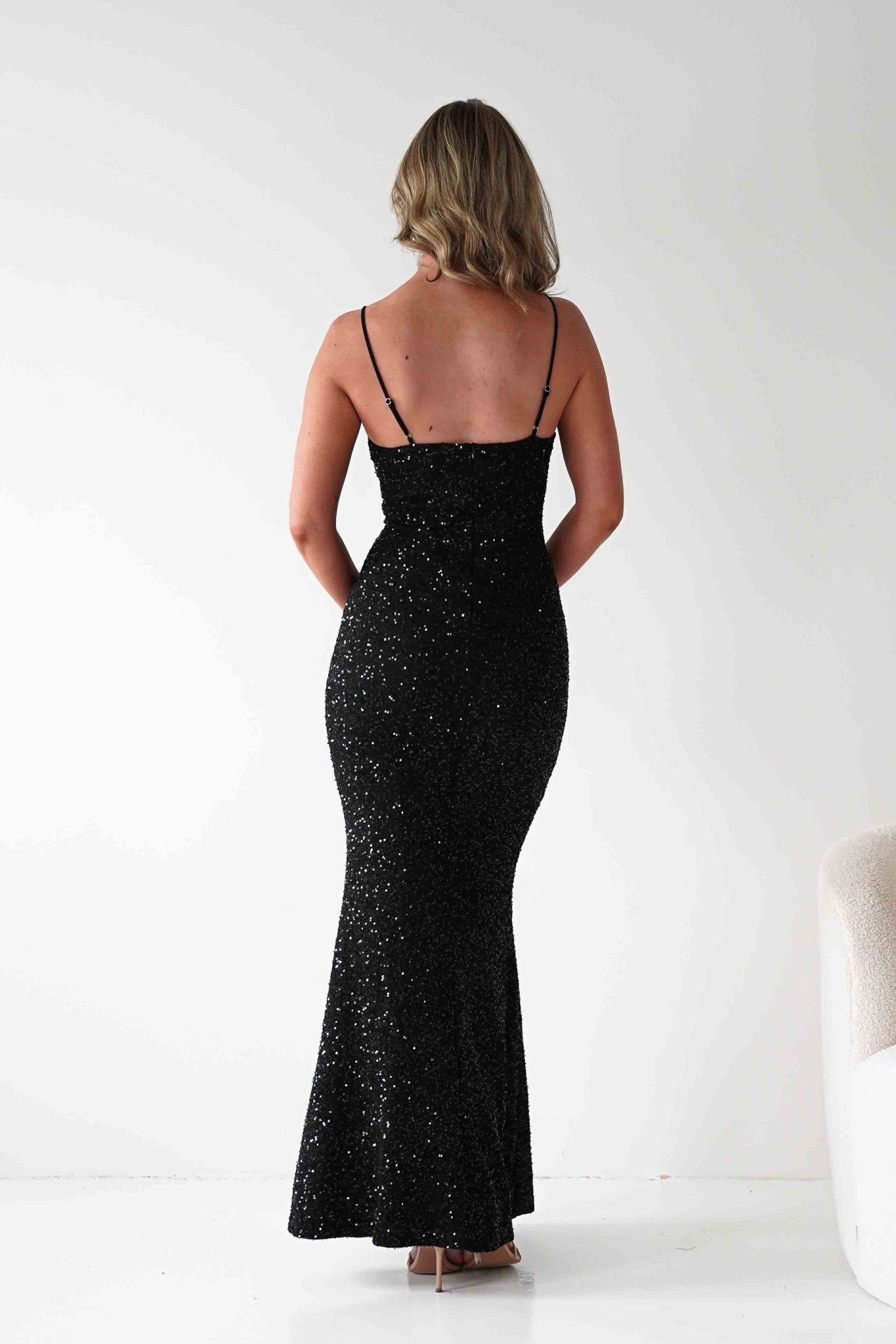 Maria Sequin Bodycon Maxi Gown | Black | Debs & Prom | Formal Gown | Oh Hello Clothing