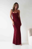 Maria Sequin Bodycon Maxi Gown | Dark Red | Debs & Prom | Formal Gown | Oh Hello Clothing