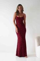 Maria Sequin Bodycon Maxi Gown | Dark Red | Debs & Prom | Formal Gown | Oh Hello Clothing