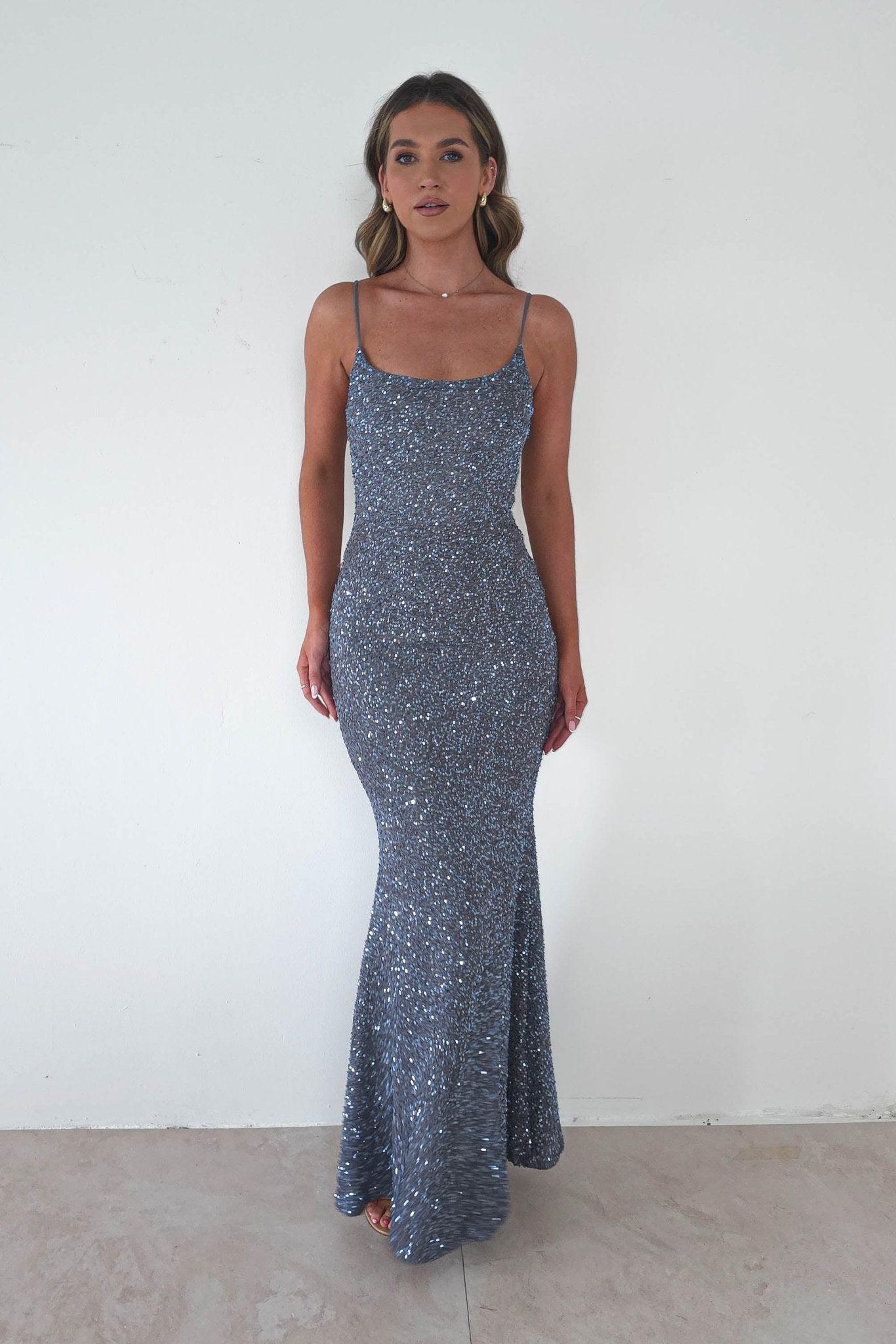 Maria Sequin Bodycon Maxi Gown | Silver | Debs & Prom | Formal Gown | Oh Hello Clothing