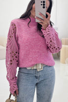Oh Hello Clothing Women > Clothing > Knitwear ONE SIZE (6/12) Marie Lace Sleeve Knit Jumper | Pink