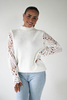 Oh Hello Clothing Women > Clothing > Knitwear ONE SIZE (6/12) Marie Lace Sleeve Knit Jumper | White