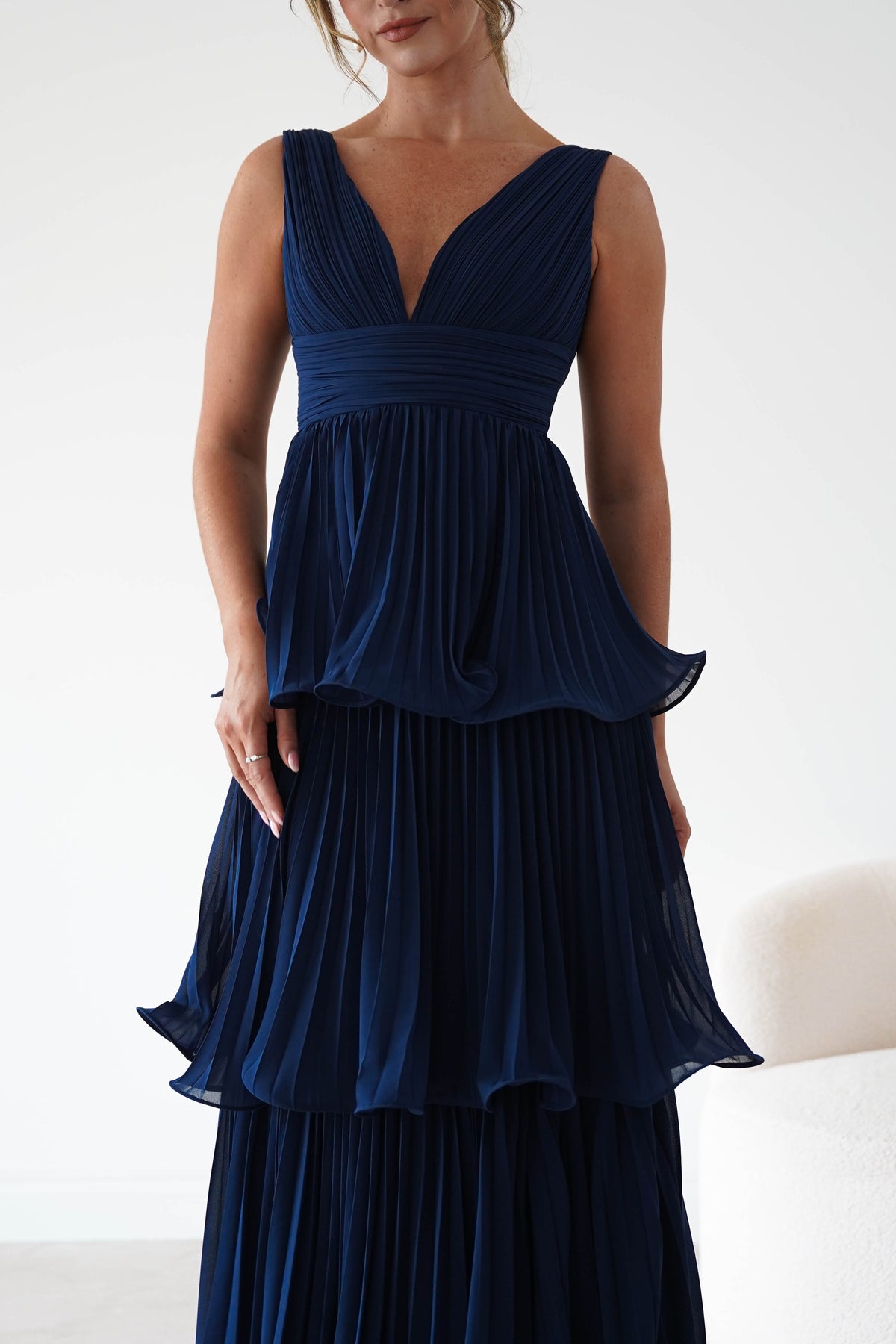 Oh Hello Clothing Women > Clothing > Dresses Marielle Pleated Tiered Midi Dress | Navy Blue