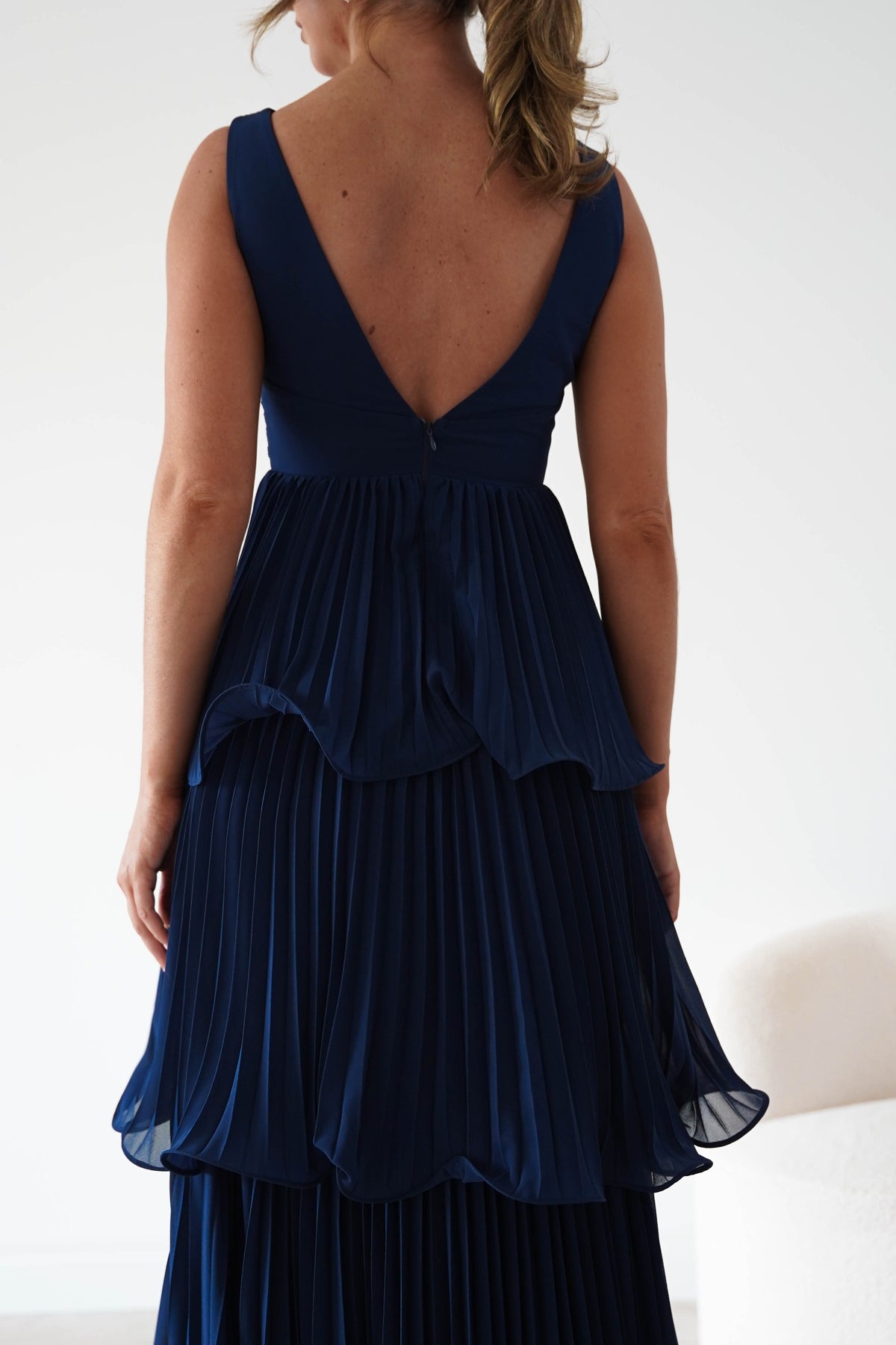 Oh Hello Clothing Women > Clothing > Dresses Marielle Pleated Tiered Midi Dress | Navy Blue