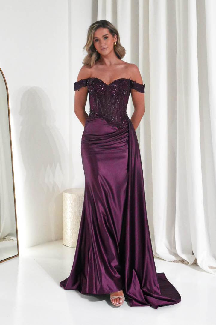 Oh Hello Clothing Women > Clothing > Dresses Marsela Lace Bodice Gown | Eggplant