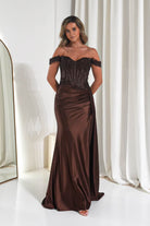 Oh Hello Clothing Women > Clothing > Dresses Marsela Lace Bodice Gown | Espresso Brown
