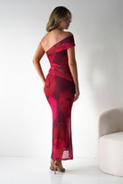 Mayflower Mesh Bodycon Midaxi Dress | Red/Pink | Wedding Guest | Graduation | Oh Hello Clothing