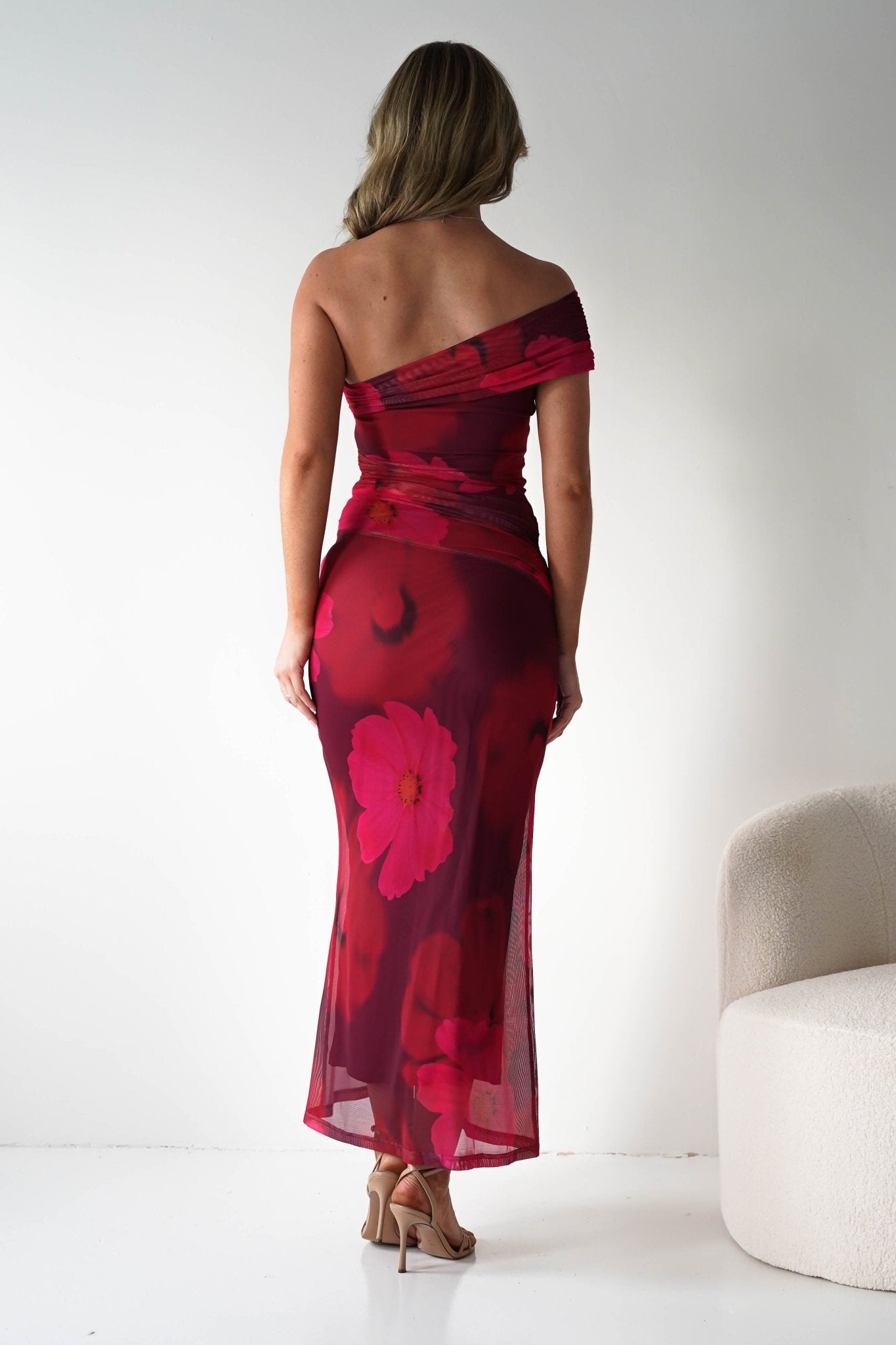 Mayflower Mesh Bodycon Midaxi Dress | Red/Pink | Wedding Guest | Graduation | Oh Hello Clothing