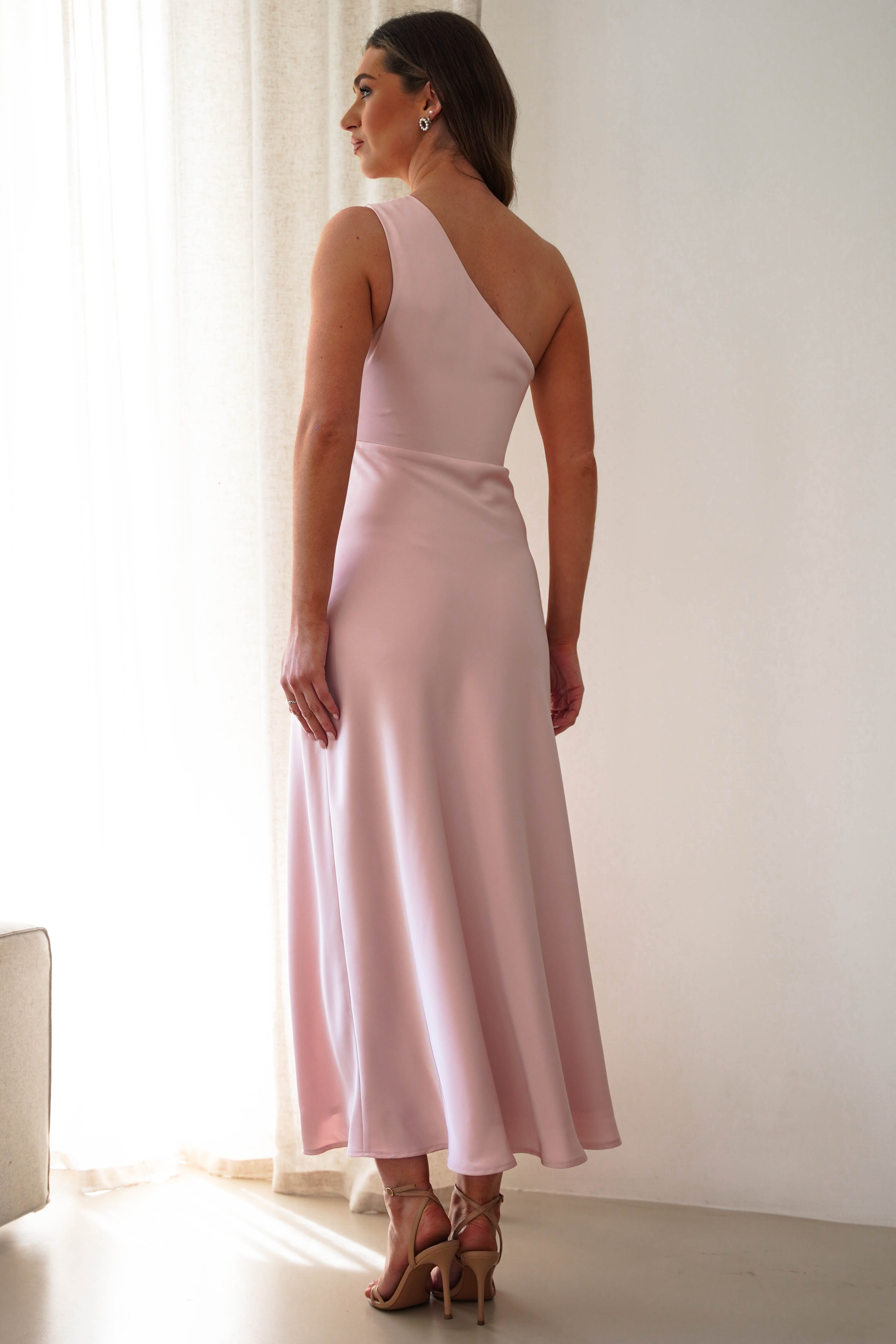 Meera Soft Matte Satin Midaxi Dress Blush Pink | Wedding Guest Dress | Satin | Oh Hello Clothing