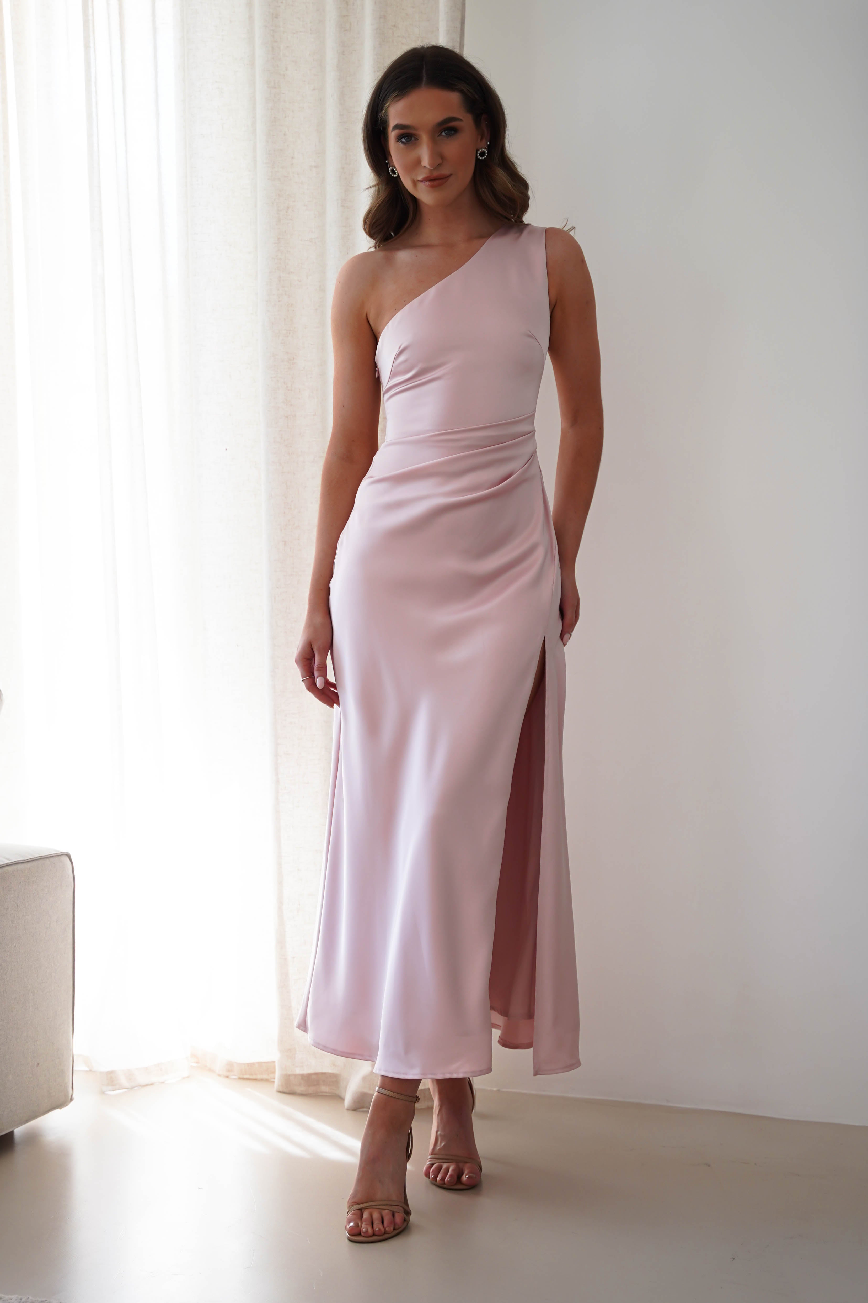 Meera Soft Matte Satin Midaxi Dress Blush Pink | Wedding Guest Dress | Satin | Oh Hello Clothing