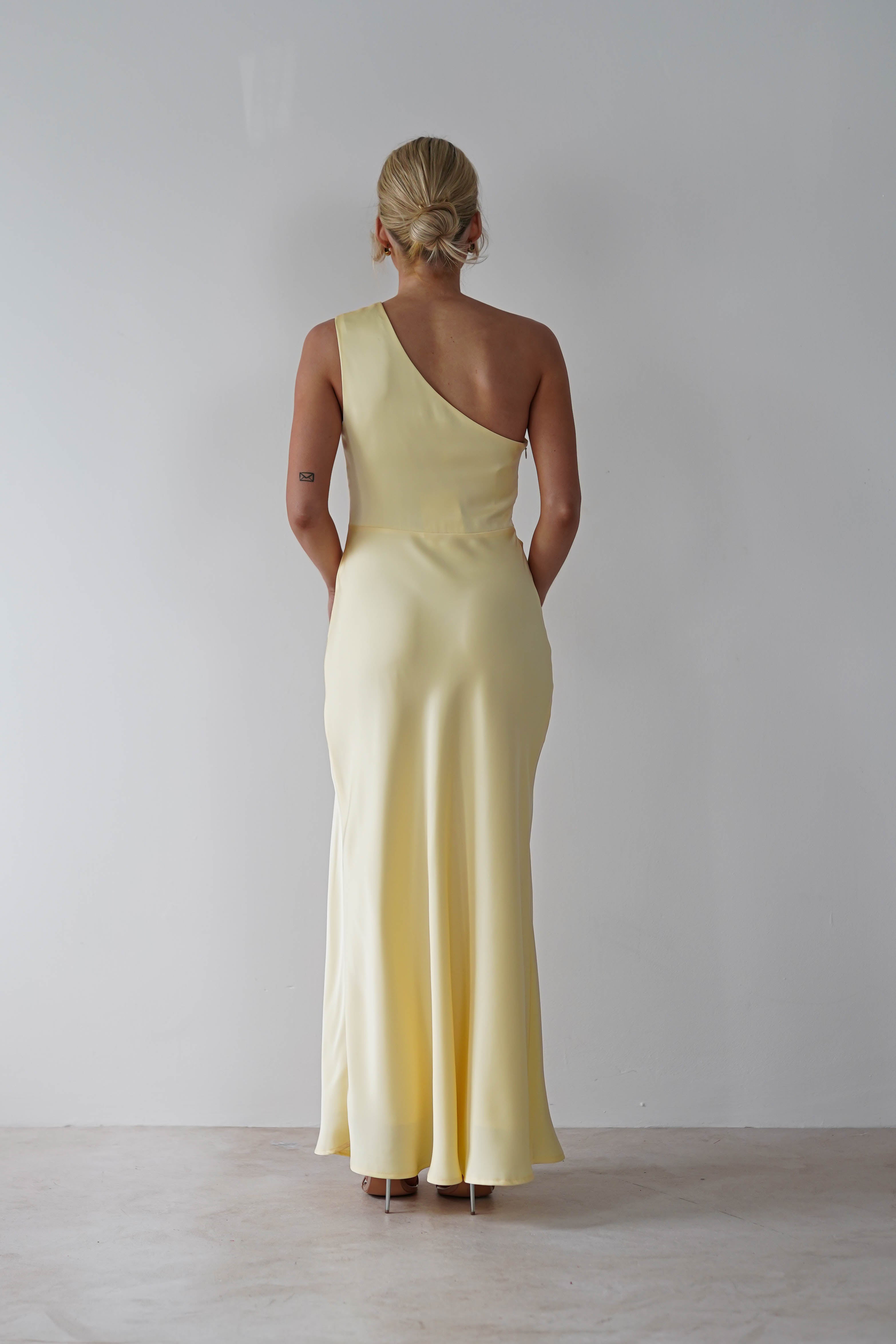 Meera Soft Matte Satin Midaxi Dress Yellow | Wedding Guest Dress | Satin | Oh Hello Clothing