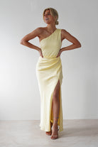 Meera Soft Matte Satin Midaxi Dress Yellow | Wedding Guest Dress | Satin | Oh Hello Clothing