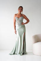 Oh Hello Clothing Women > Clothing > Dresses Melville Strapless Embellished Corset Gown | Sage