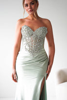 Oh Hello Clothing Women > Clothing > Dresses Melville Strapless Embellished Corset Gown | Sage