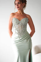 Oh Hello Clothing Women > Clothing > Dresses Melville Strapless Embellished Corset Gown | Sage