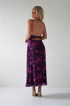 Merlo Low Back Midaxi Dress Grape Print | Wedding Guest Dress | Oh Hello Clothing
