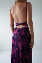 Merlo Low Back Midaxi Dress Grape Print | Wedding Guest Dress | Oh Hello Clothing