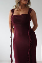 Mhissa Ruffle Maxi Dress Burgundy | Wedding Guest Dress | Maxi | Oh Hello Clothing