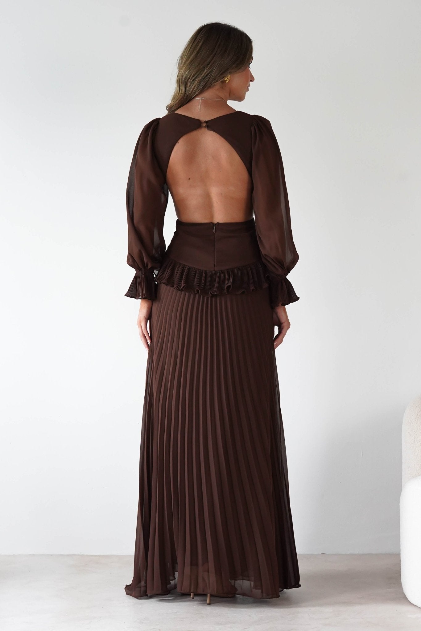 Middleton Pleated Maxi Dress Brown | Wedding Guest Dress | Pleated Skirt | Maxi | Oh Hello Clothing