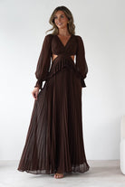 Middleton Pleated Maxi Dress Brown | Wedding Guest Dress | Pleated Skirt | Maxi | Oh Hello Clothing