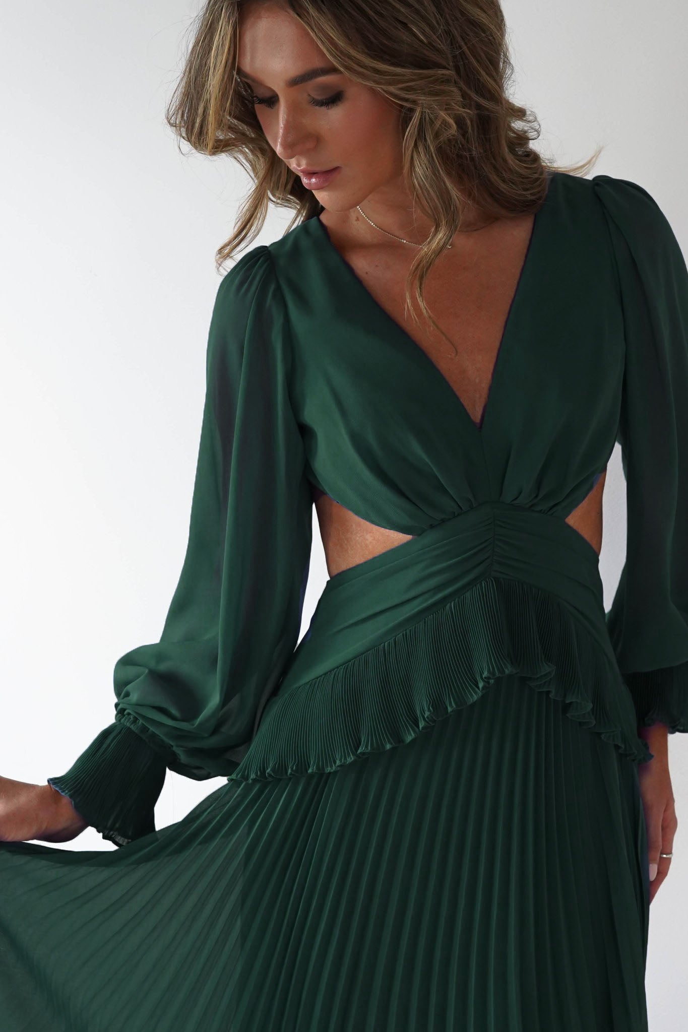 Oh Hello Clothing Dresses Middleton Pleated Maxi Dress | Forest Green