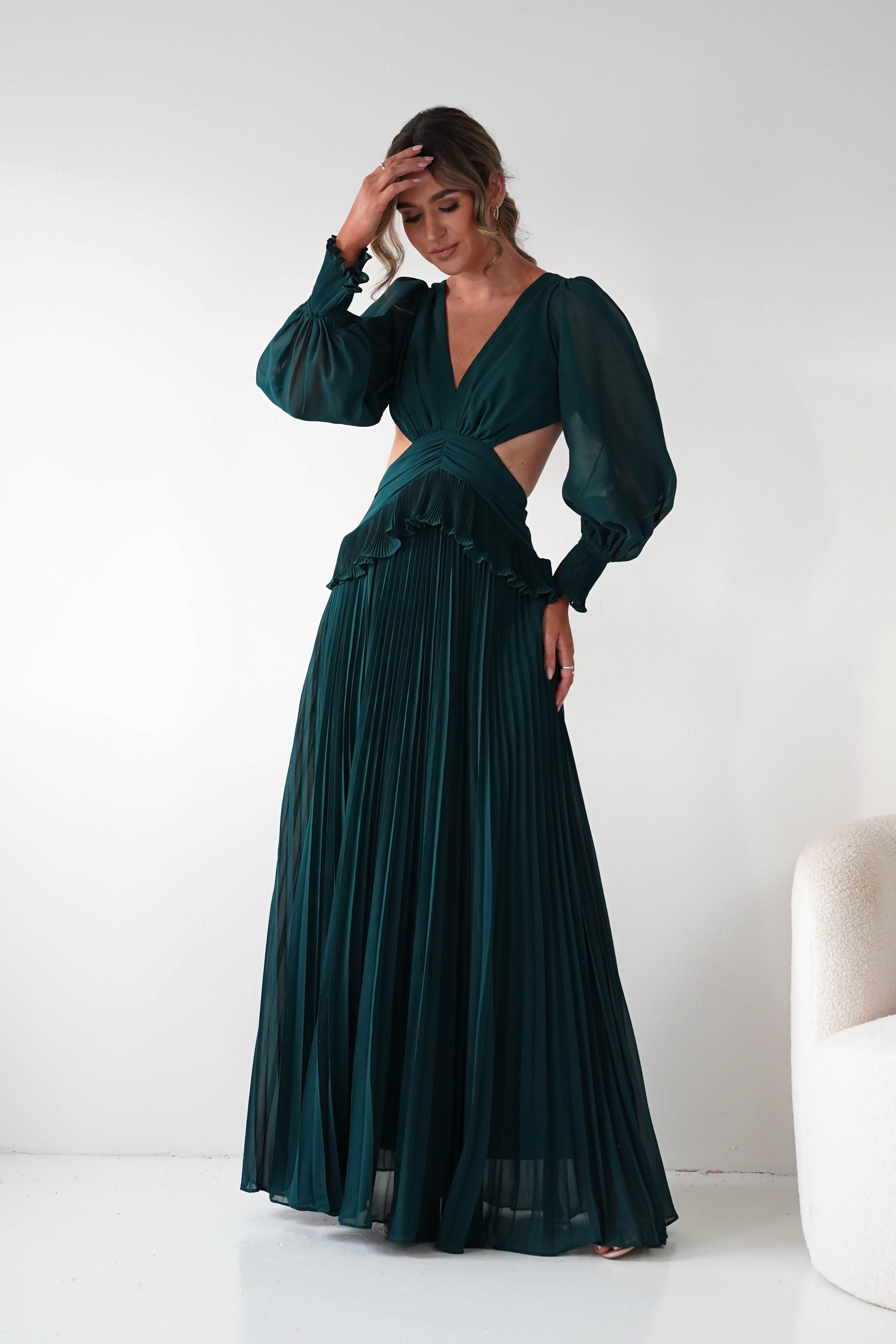 Oh Hello Clothing Women > Clothing > Dresses Middleton Pleated Maxi Dress | Forest Green