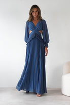 Middleton Pleated Maxi Dress Slate Blue | Wedding Guest Dress | Pleated Skirt | Maxi | Oh Hello Clothing
