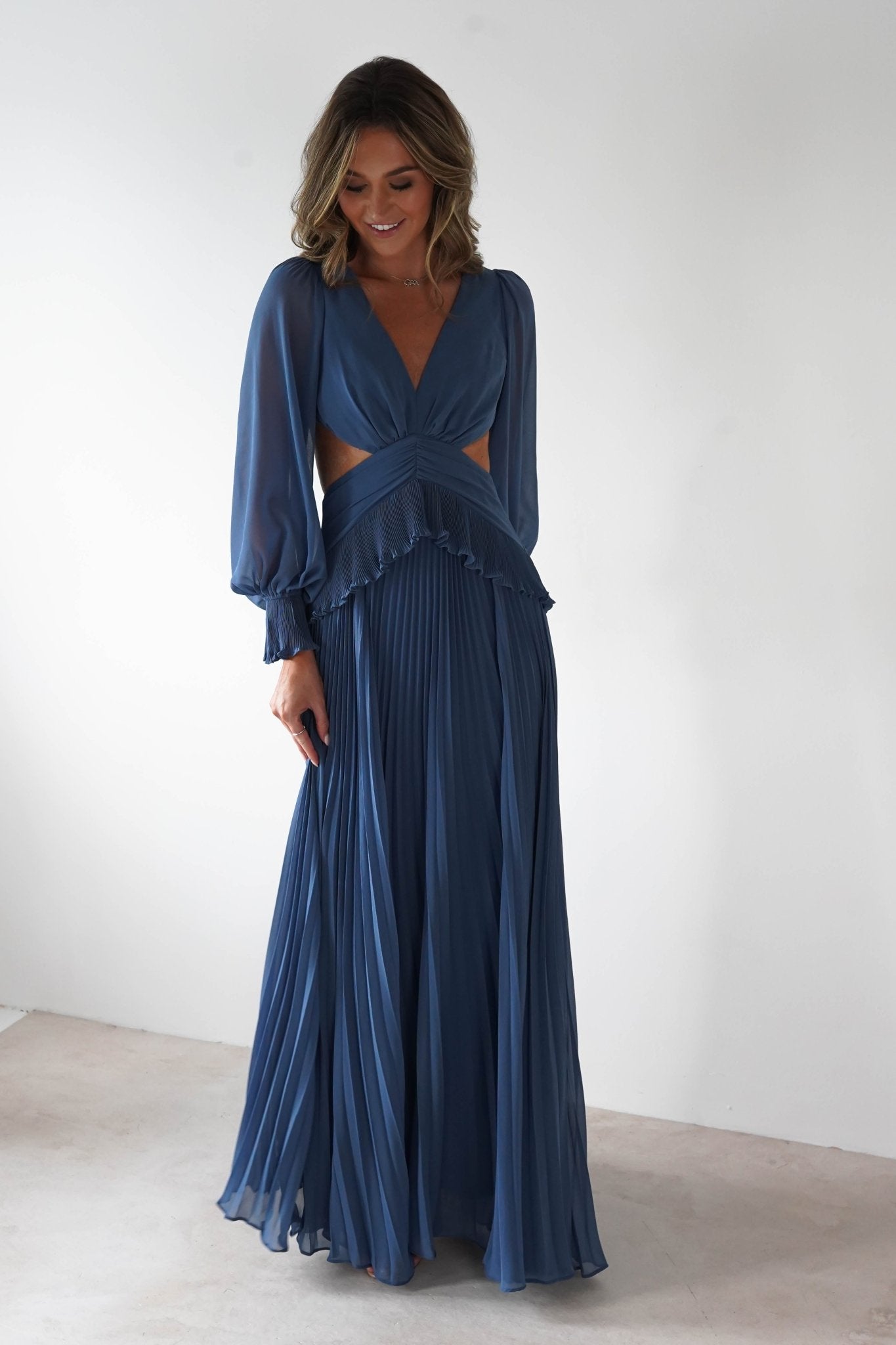 Middleton Pleated Maxi Dress Slate Blue | Wedding Guest Dress | Pleated Skirt | Maxi | Oh Hello Clothing