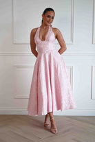 Oh Hello Clothing Women > Clothing > Dresses Mila Jacquard Plunge Midi Dress | Pink