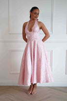 Oh Hello Clothing Women > Clothing > Dresses Mila Jacquard Plunge Midi Dress | Pink