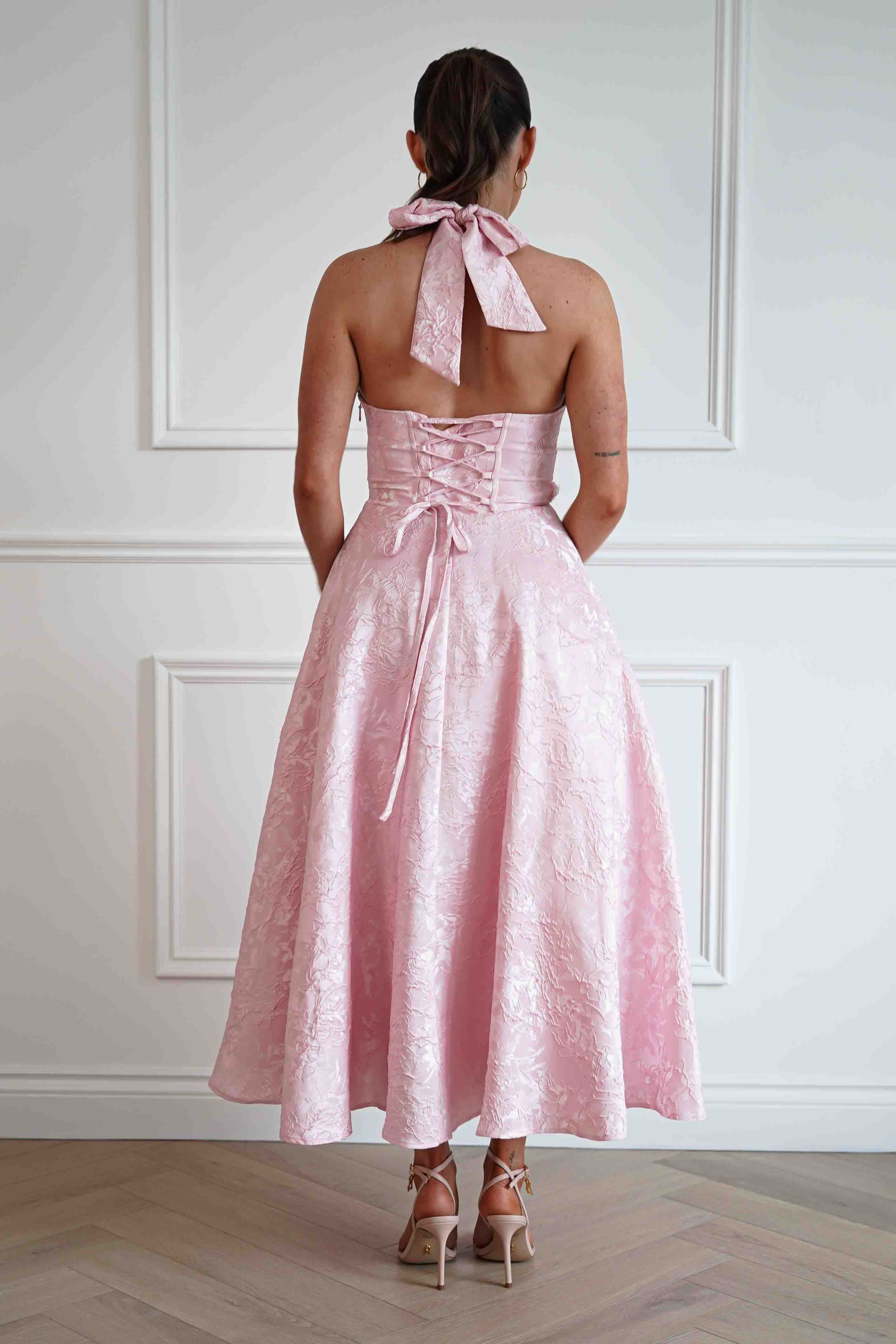 Oh Hello Clothing Women > Clothing > Dresses Mila Jacquard Plunge Midi Dress | Pink