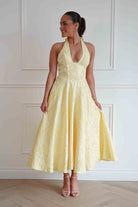 Oh Hello Clothing Women > Clothing > Dresses Mila Jacquard Plunge Midi Dress | Yellow
